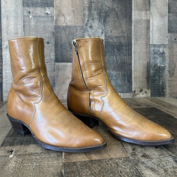 Tony Lama Vintage Gold Label Ankle Side Zip Western Cowboy Boots Mens 9 EE - Picture 1 of 12